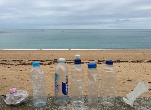 Plastic bottles on the beach 