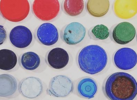 Bottle tops from beach cleans